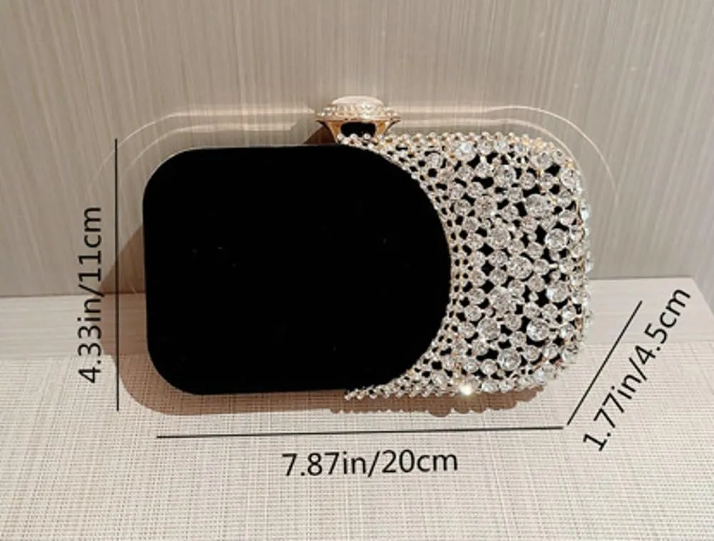Velvet Evening Bags Women Rhinestone Crystal Embellished Clutch Purses Glitter Chain Handbag Party Wedding 2025