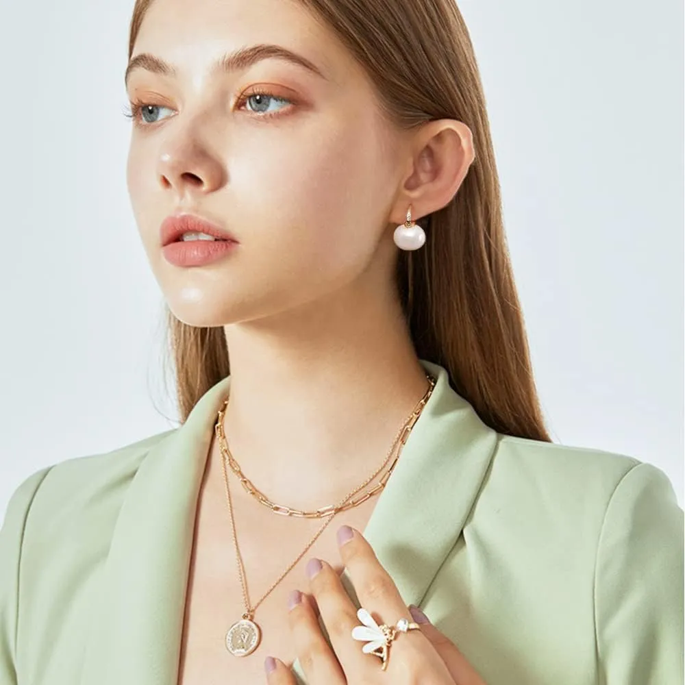 VIFE Hoop Earrings 14K Gold Plated Cubic Zirconia Sparkle Pearl Dangle Earrings for Women Drop Earrings white/Grey blue Pearl Earrings for Women