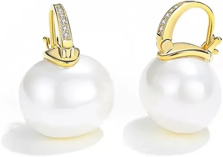 VIFE Hoop Earrings 14K Gold Plated Cubic Zirconia Sparkle Pearl Dangle Earrings for Women Drop Earrings white/Grey blue Pearl Earrings for Women