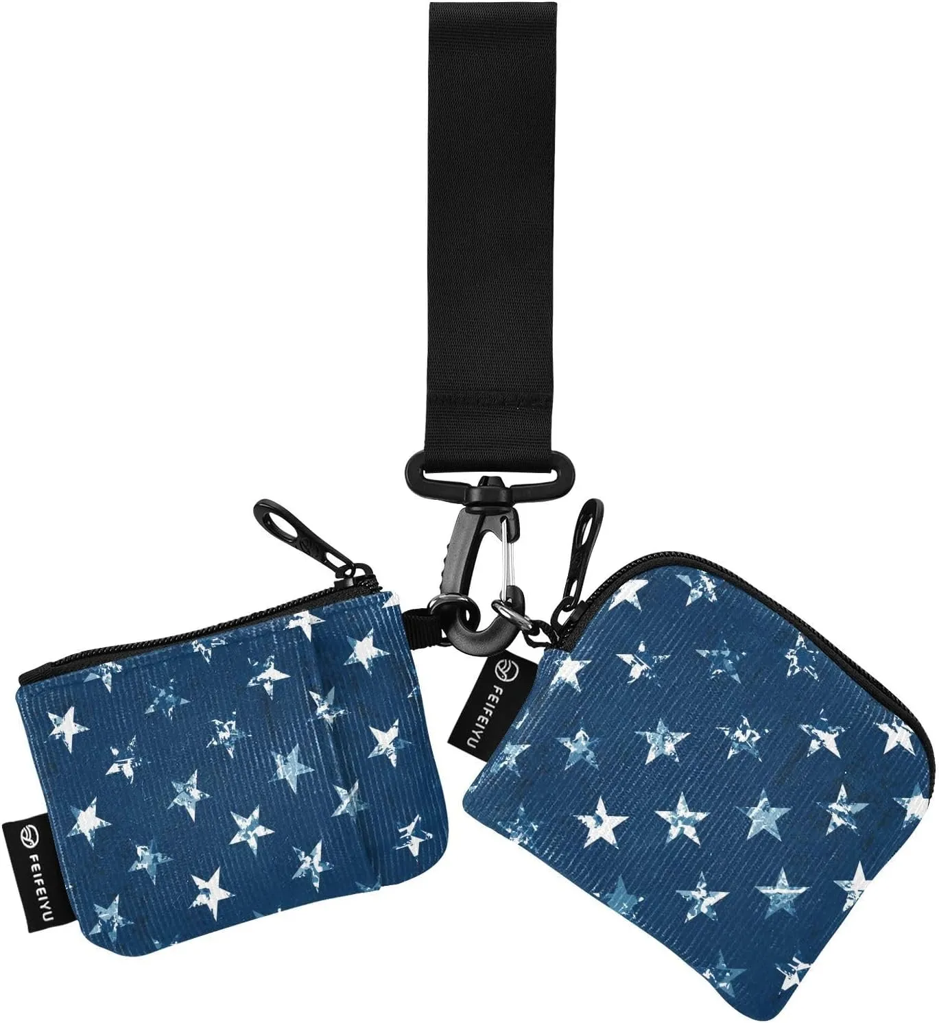Vintage Stars Blue Wristlet Keychain Wallets for Women Portable Small Coin Purse