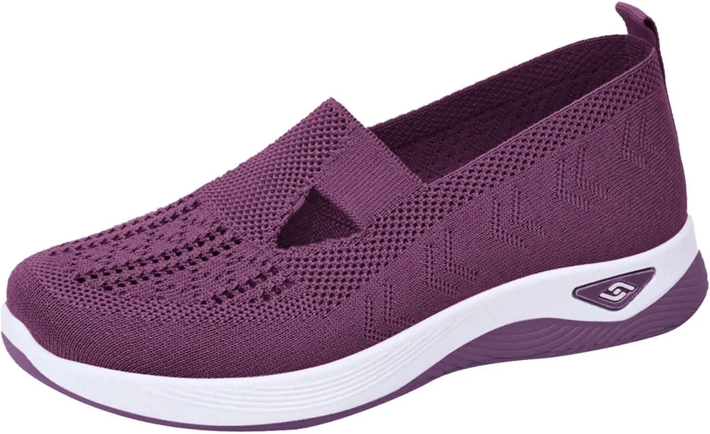 Walking Shoes for Women Orthopedic Slip On Shoes Arch Support Breathable Knit Casual Shoes Lightweight Foam Sneakers