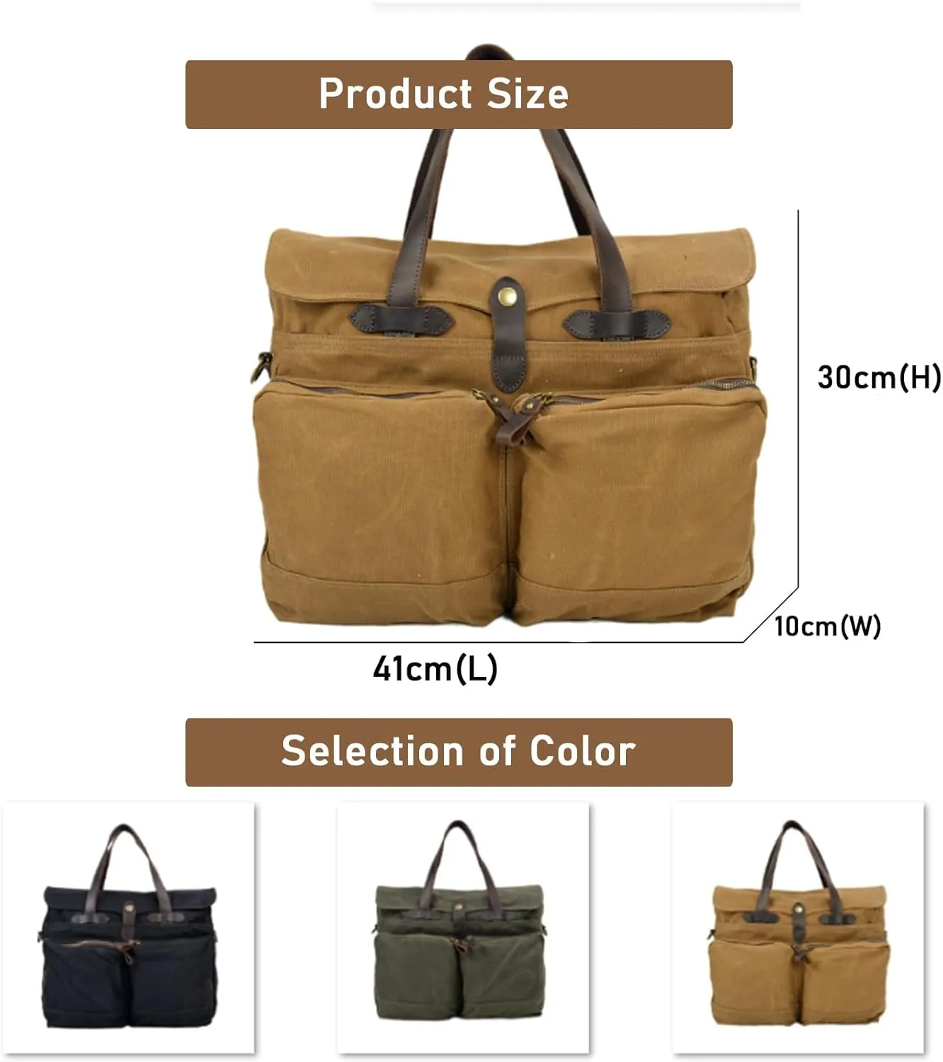 Waxed Canvas Laptop Bag for Men, Briefcase with Handle, Spacious Storage for Laptop, for Work, Travel, and Business Trips