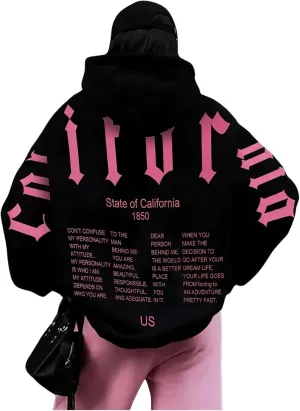 WDIRARA Women's Letter Print Oversized Hoodie Long Sleeve Drop Shoulder Hooded Sweatshirts