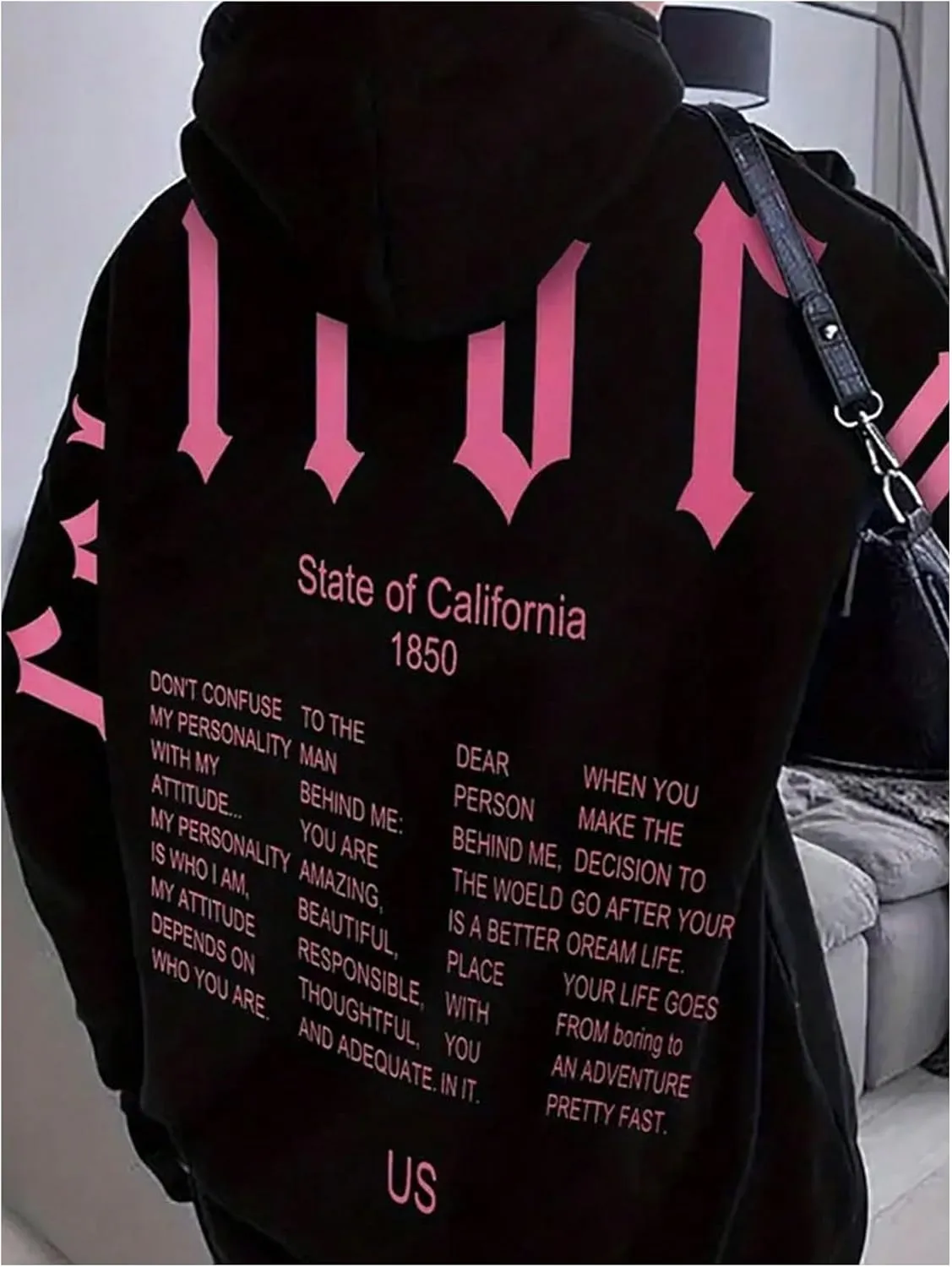 WDIRARA Women's Letter Print Oversized Hoodie Long Sleeve Drop Shoulder Hooded Sweatshirts