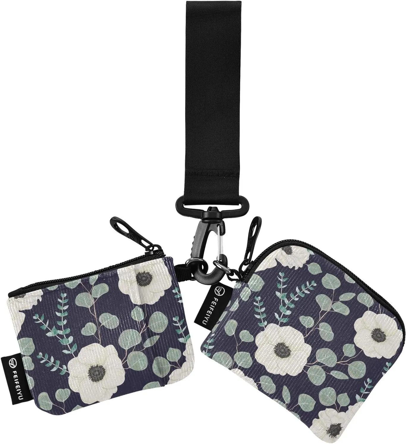 White Flowers Leaves Wristlet Keychain Wallets for Women Portable Small Coin Purse