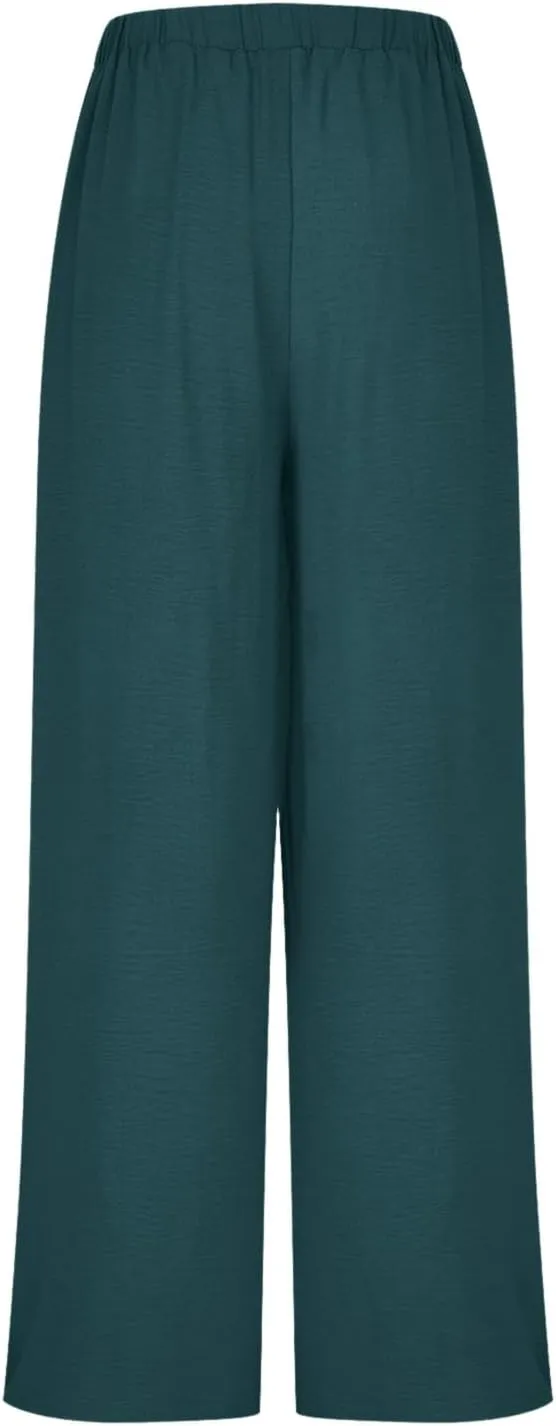 Wide Leg Palazzo Pants for Women Dressy Business Casual Work Pants Loose Solid Drawstring Elastic High Waisted Pant