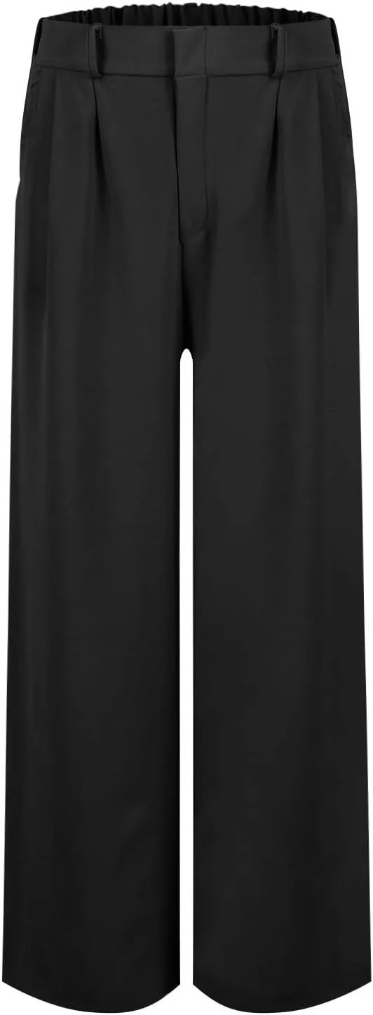 Wide Leg Pants Woman Summer High Waisted Dress Pants Trousers Lightweight Comfy Elastic Waist Pants with Pockets