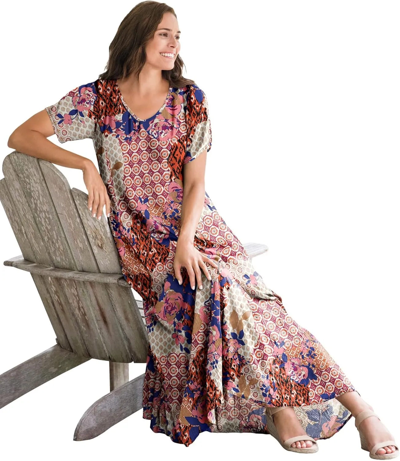 Woman Within Women's Plus Size Short-Sleeve Crinkle Dress