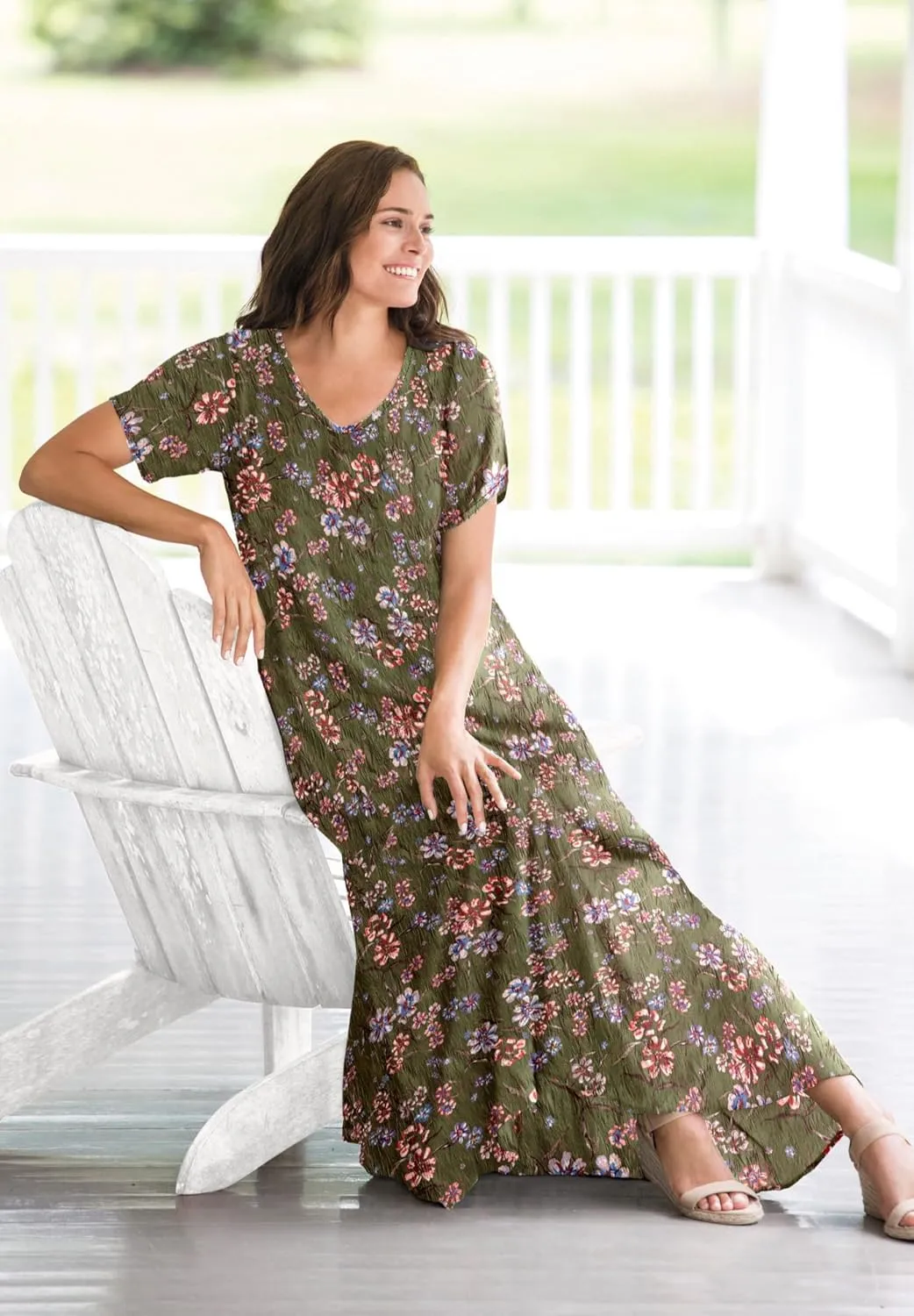 Woman Within Women's Plus Size Short-Sleeve Crinkle Dress