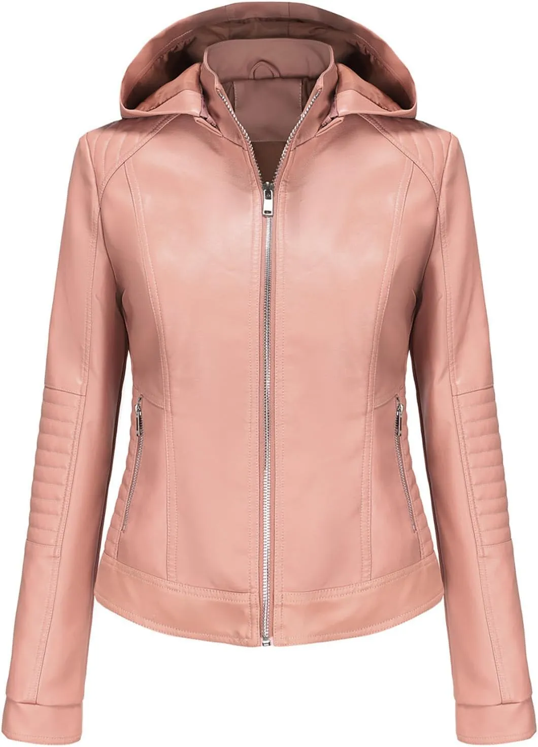 Women Faux Leather Jacket Zip Up Motorcycle Short PU Moto Biker Outwear Fitted Slim Coat Fashion Racer Cropped Jacket