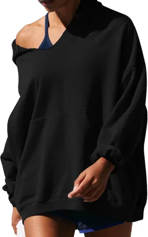 Women Oversized Hoodies Sweatshirt Long Sleeve Solid Color Casual Loose Hooded Top Fall Fashion Pullover Tops