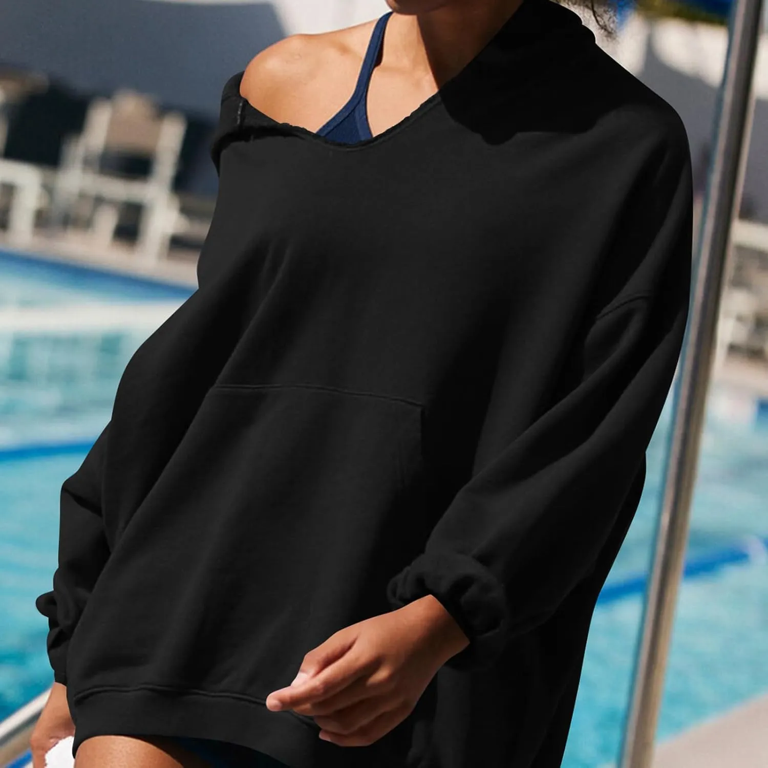 Women Oversized Hoodies Sweatshirt Long Sleeve Solid Color Casual Loose Hooded Top Fall Fashion Pullover Tops