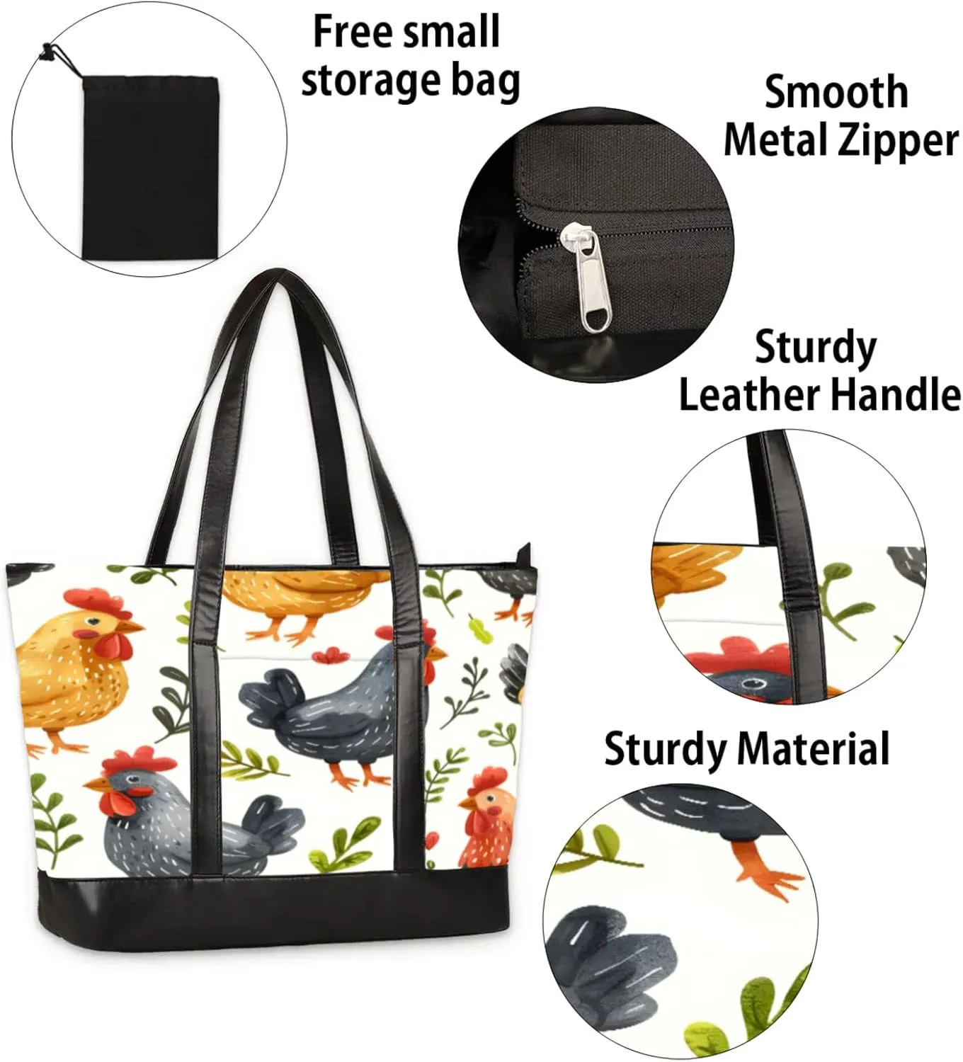Women Tote Bag with Zipper, Shopper Handbag Travel Purse, PU Leather Laptop Tote Bags, Weekender Tote Bags