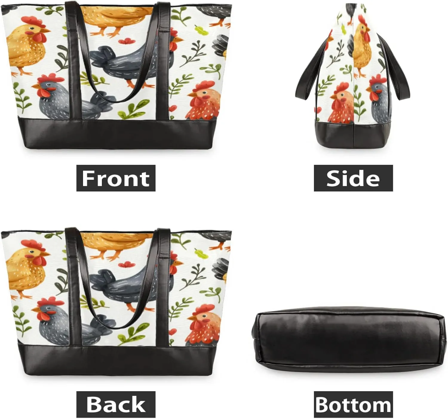Women Tote Bag with Zipper, Shopper Handbag Travel Purse, PU Leather Laptop Tote Bags, Weekender Tote Bags