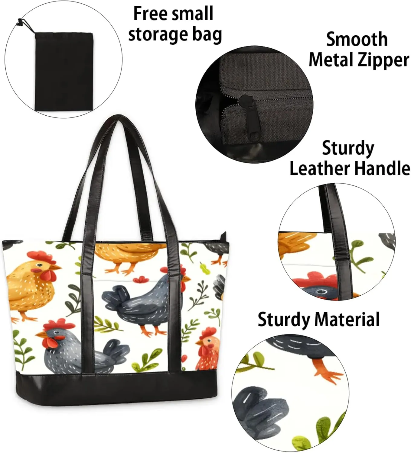 Women Tote Bag with Zipper, Shopper Handbag Travel Purse, PU Leather Laptop Tote Bags, Weekender Tote Bags