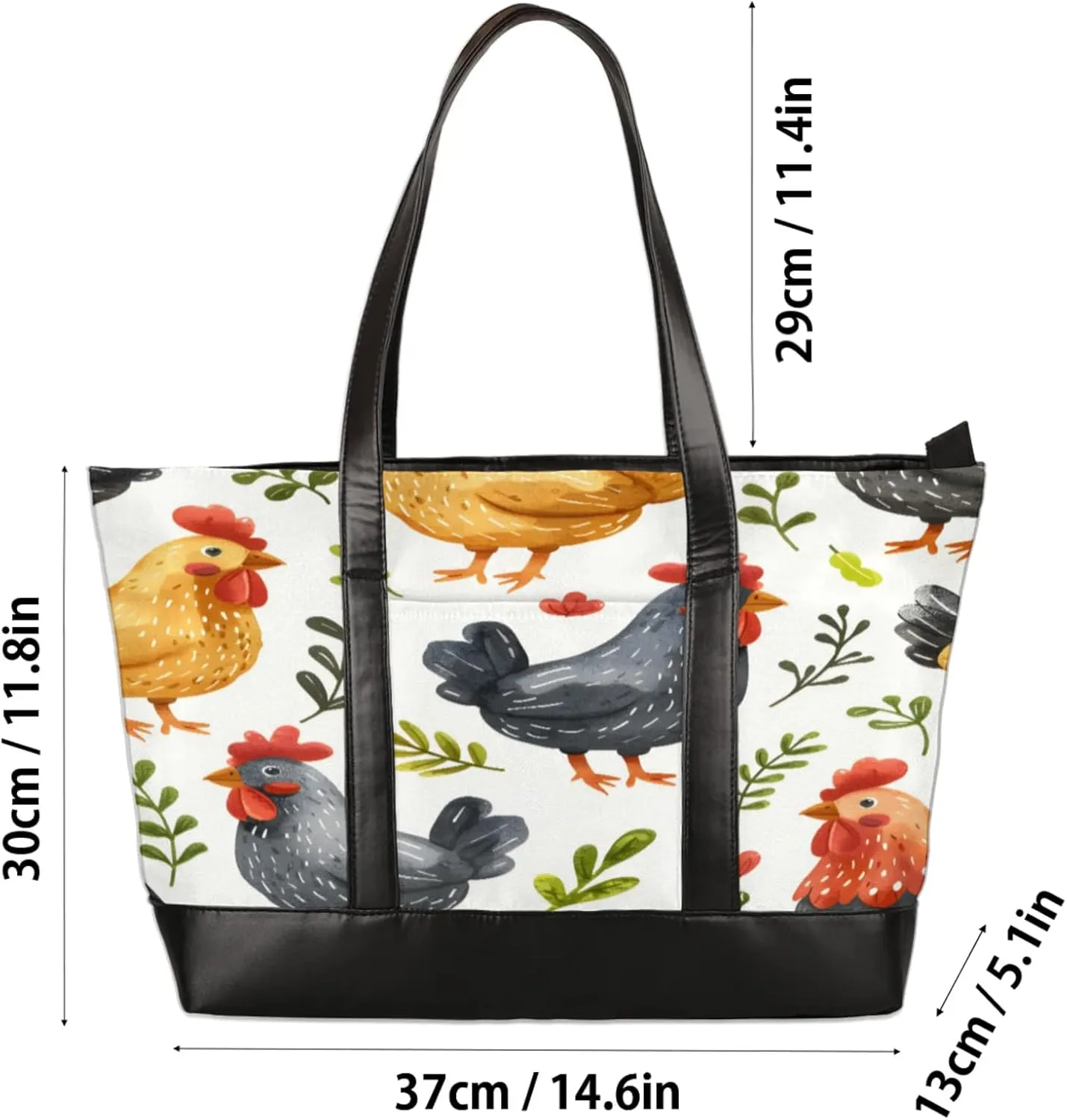 Women Tote Bag with Zipper, Shopper Handbag Travel Purse, PU Leather Laptop Tote Bags, Weekender Tote Bags