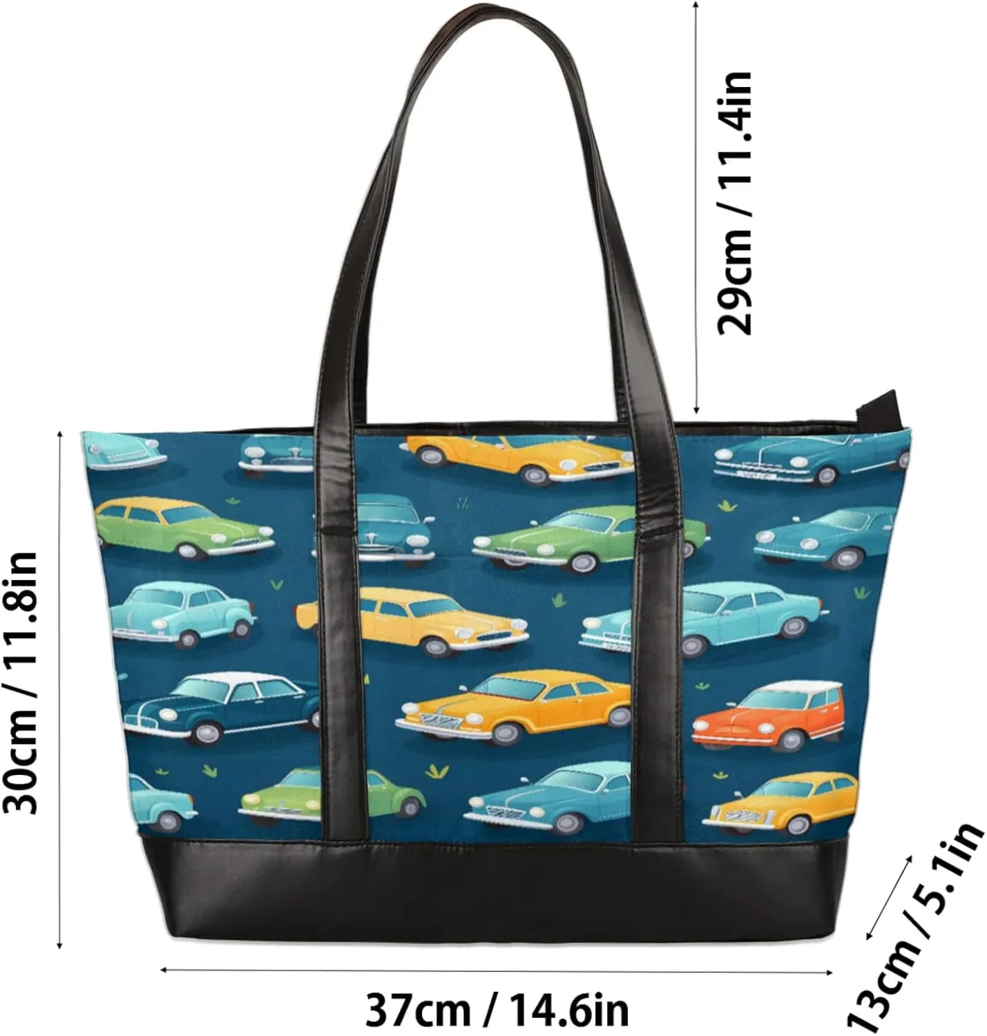 Women Tote Bag with Zipper, Shopper Handbag Travel Purse, PU Leather Laptop Tote Bags, Weekender Tote Bags