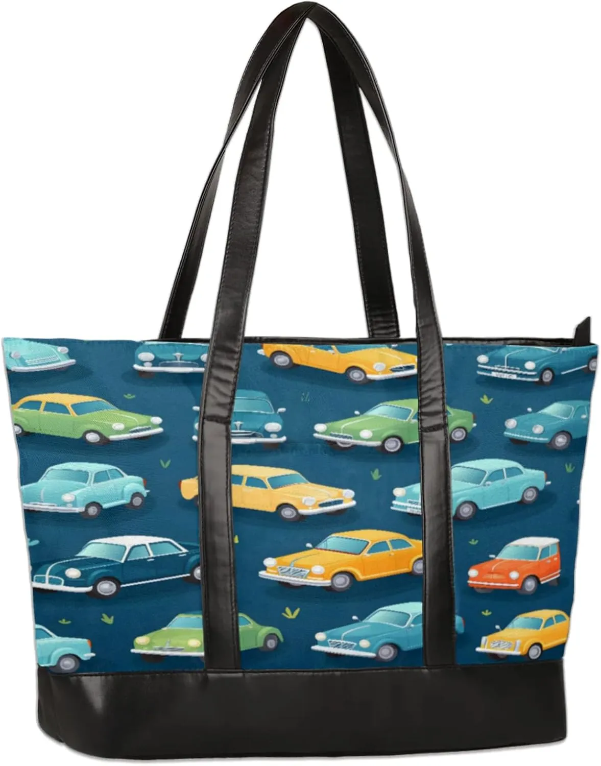 Women Tote Bag with Zipper, Shopper Handbag Travel Purse, PU Leather Laptop Tote Bags, Weekender Tote Bags