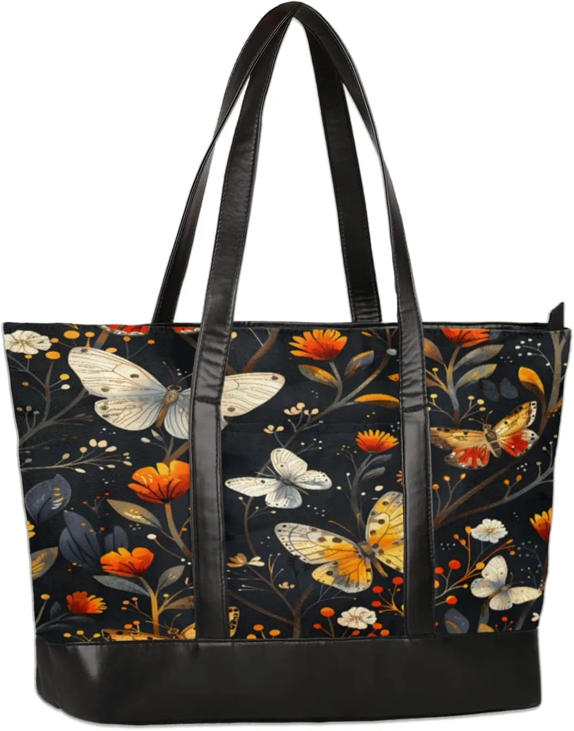 Women Tote Bag with Zipper, Shopper Handbag Travel Purse, PU Leather Laptop Tote Bags, Weekender Tote Bags