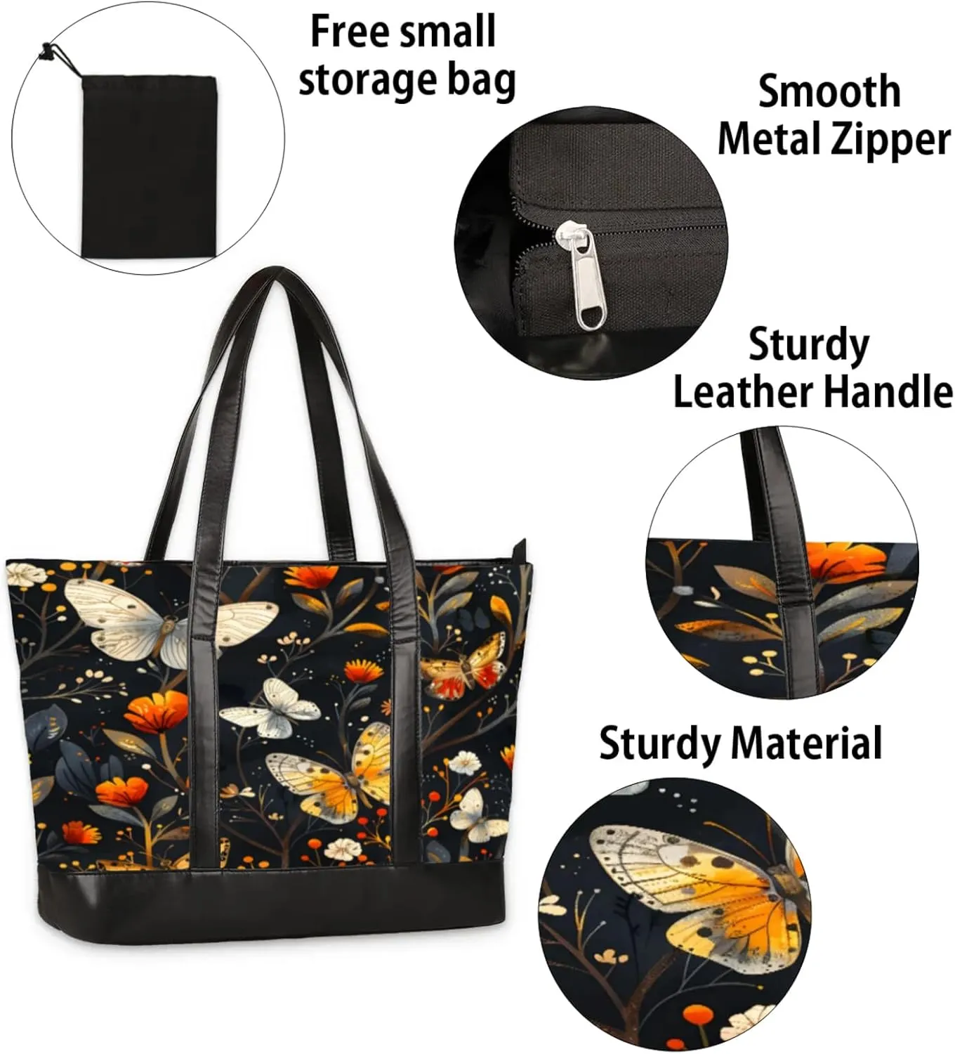 Women Tote Bag with Zipper, Shopper Handbag Travel Purse, PU Leather Laptop Tote Bags, Weekender Tote Bags