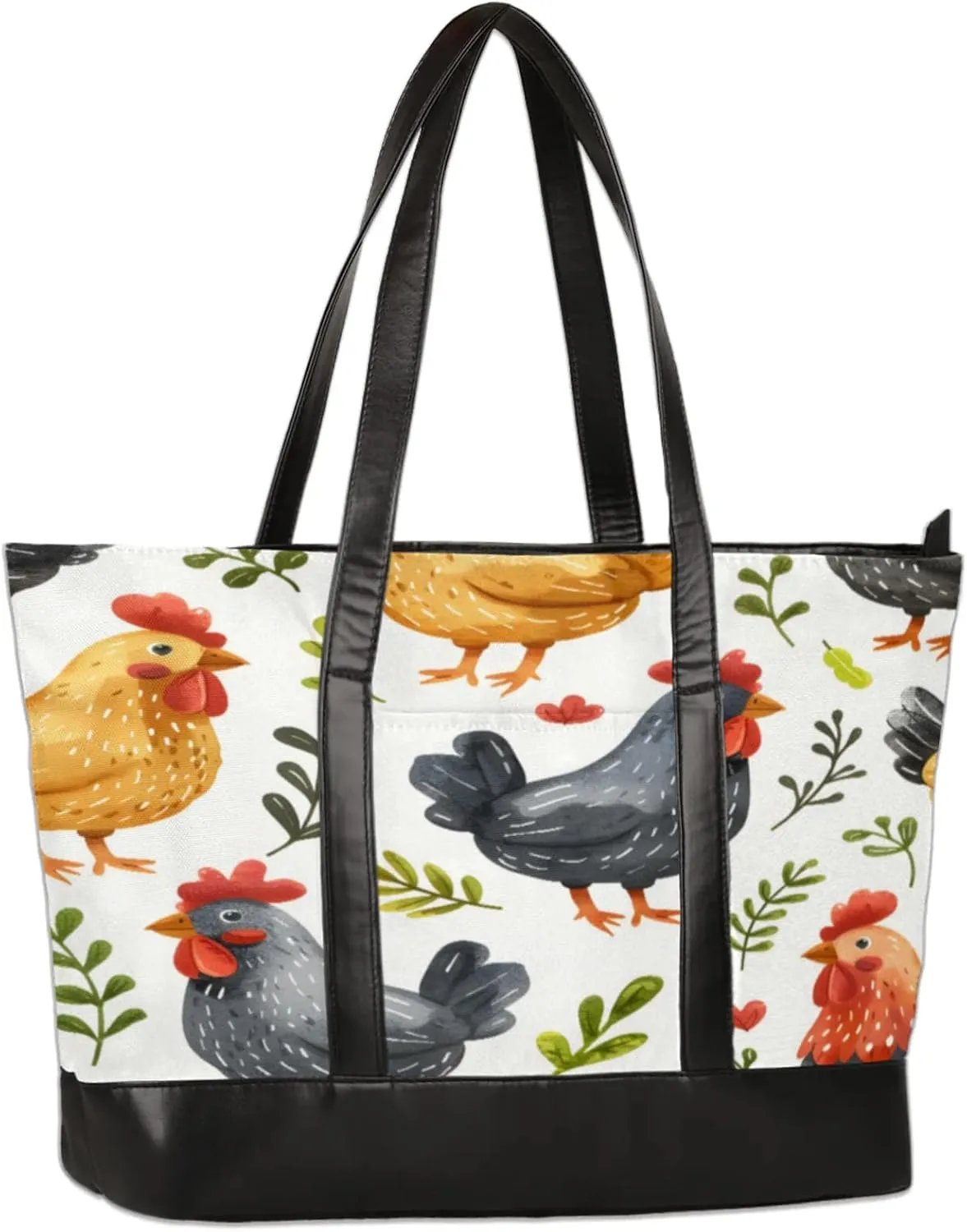 Women Tote Bag with Zipper, Shopper Handbag Travel Purse, PU Leather Laptop Tote Bags, Weekender Tote Bags