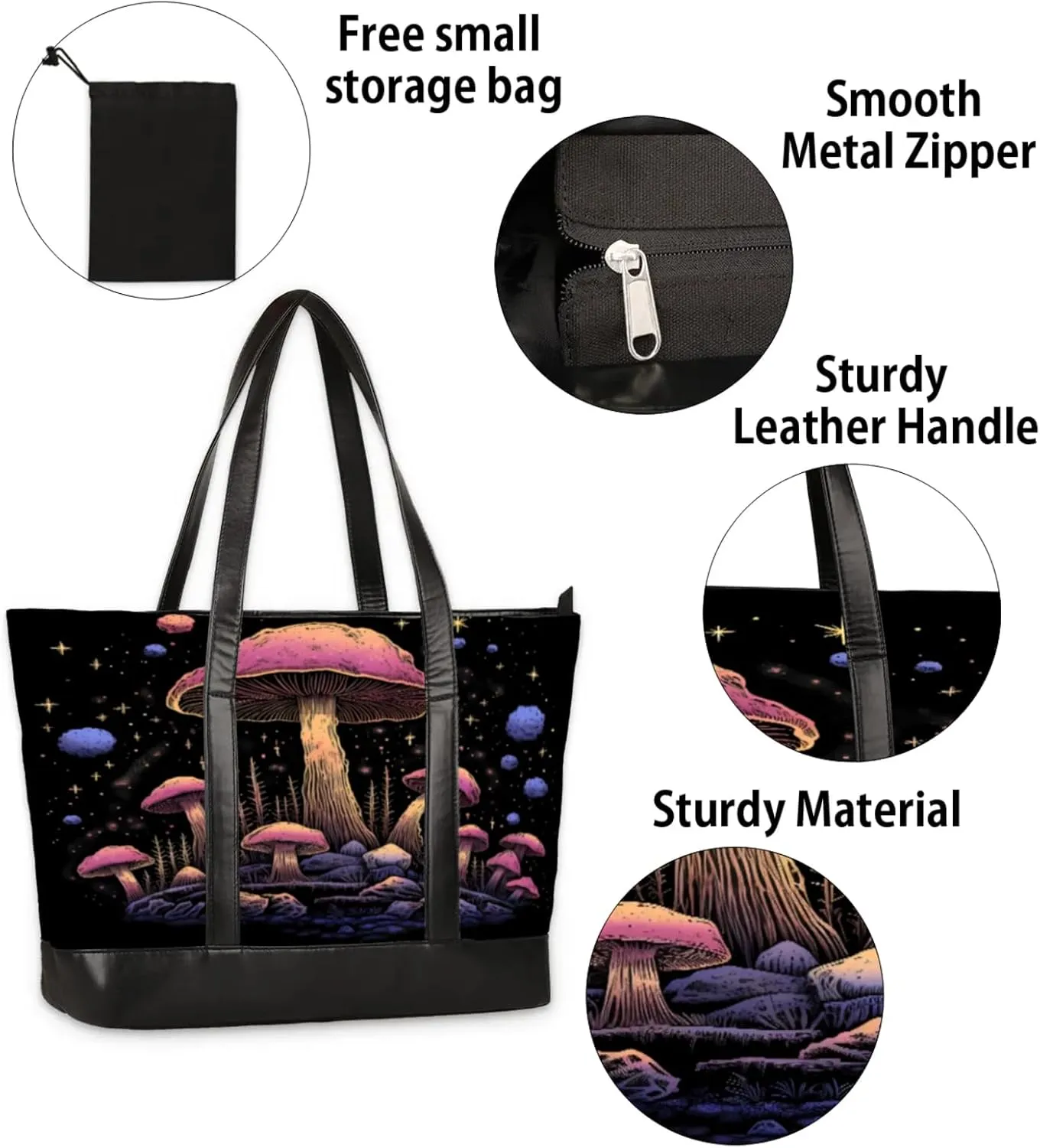 Women Tote Bag with Zipper, Shopper Handbag Travel Purse, PU Leather Laptop Tote Bags, Weekender Tote Bags