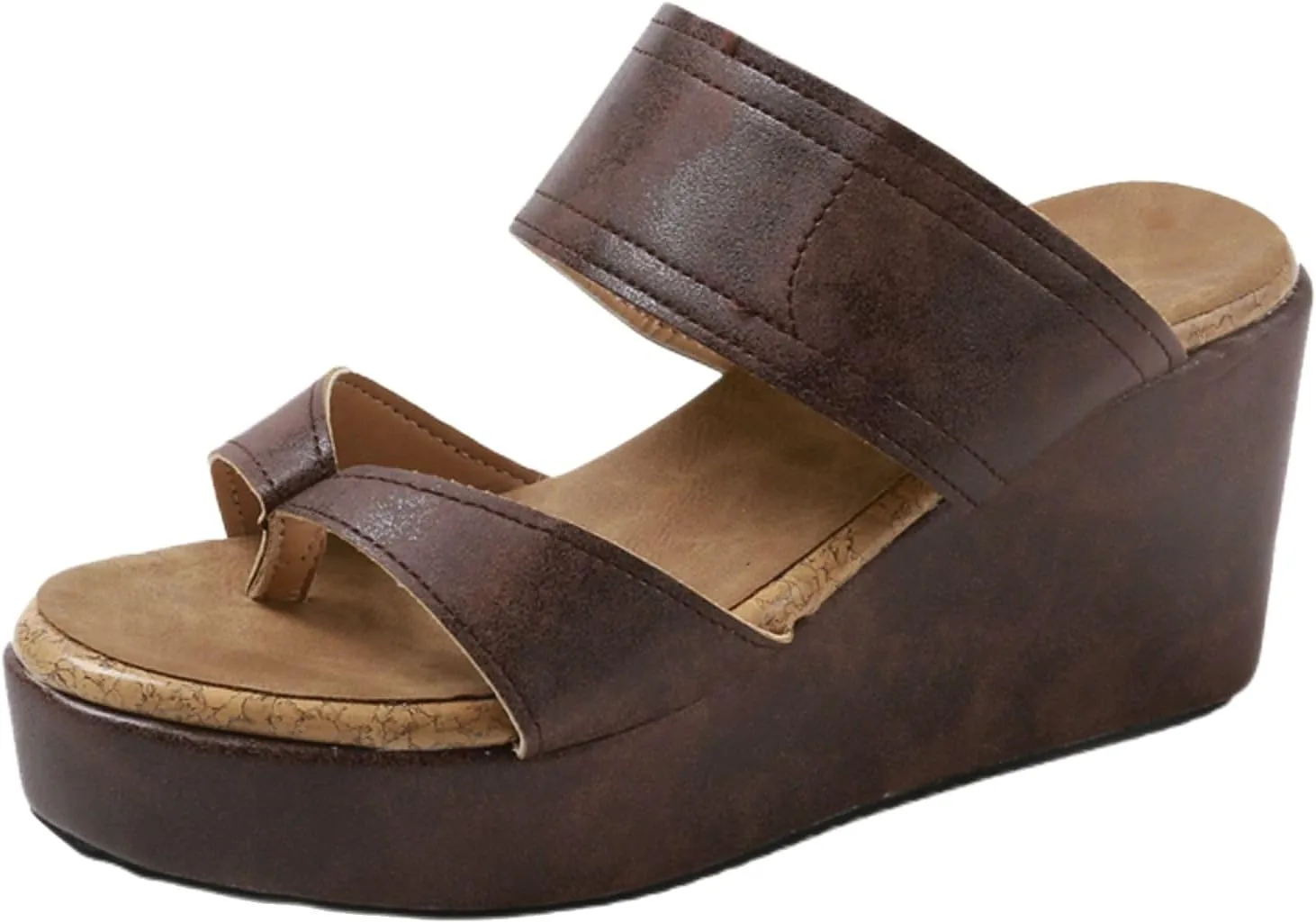 Women Wedge Sandals High Wedge Heel Platform Flip Flops Casual Clip Toe Thong Sandals, Two Band Comfort Dressy Summer Canvas Slides for Women Walking Beach Vacation