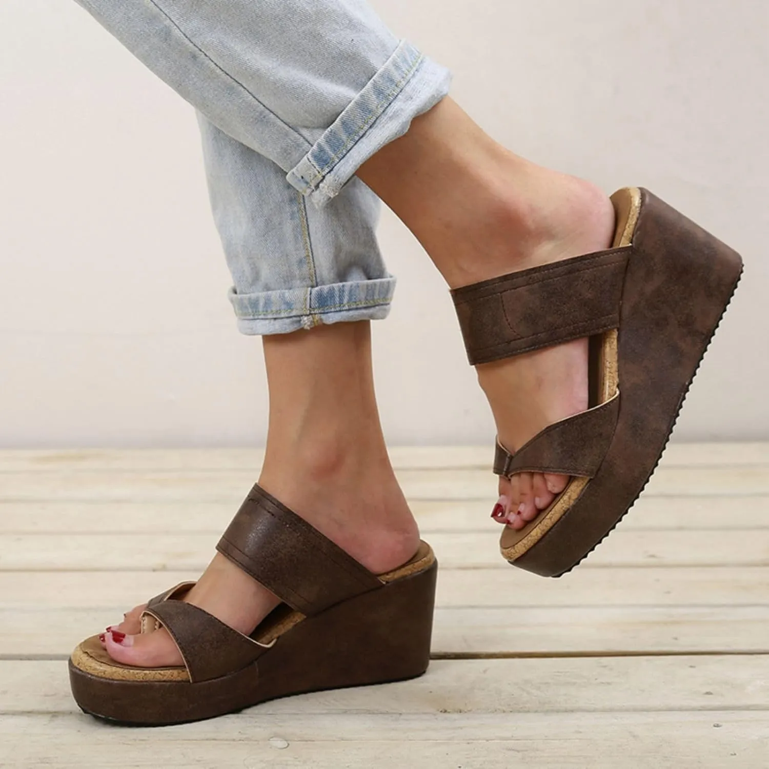 Women Wedge Sandals High Wedge Heel Platform Flip Flops Casual Clip Toe Thong Sandals, Two Band Comfort Dressy Summer Canvas Slides for Women Walking Beach Vacation