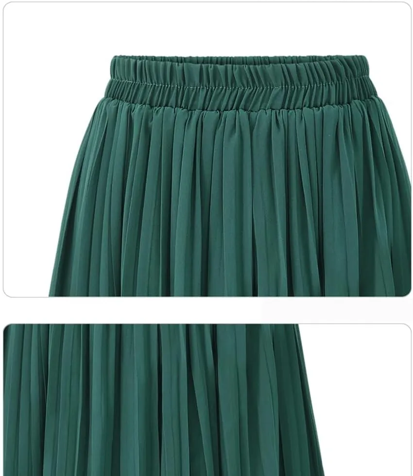 Women's 2024 Pleated Flowy Wide Leg Pants Elastic Waist A Line Chiffon Culottes