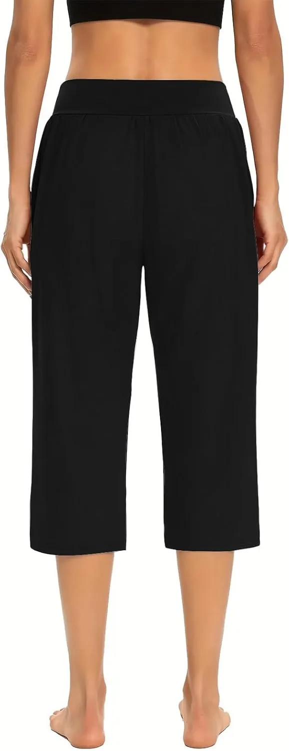 Womens Capris for Summer Elastic Waist Workout Sweatpants 2024 Casual Soft Comfy Yoga Jogger Capri Pants with Pockets