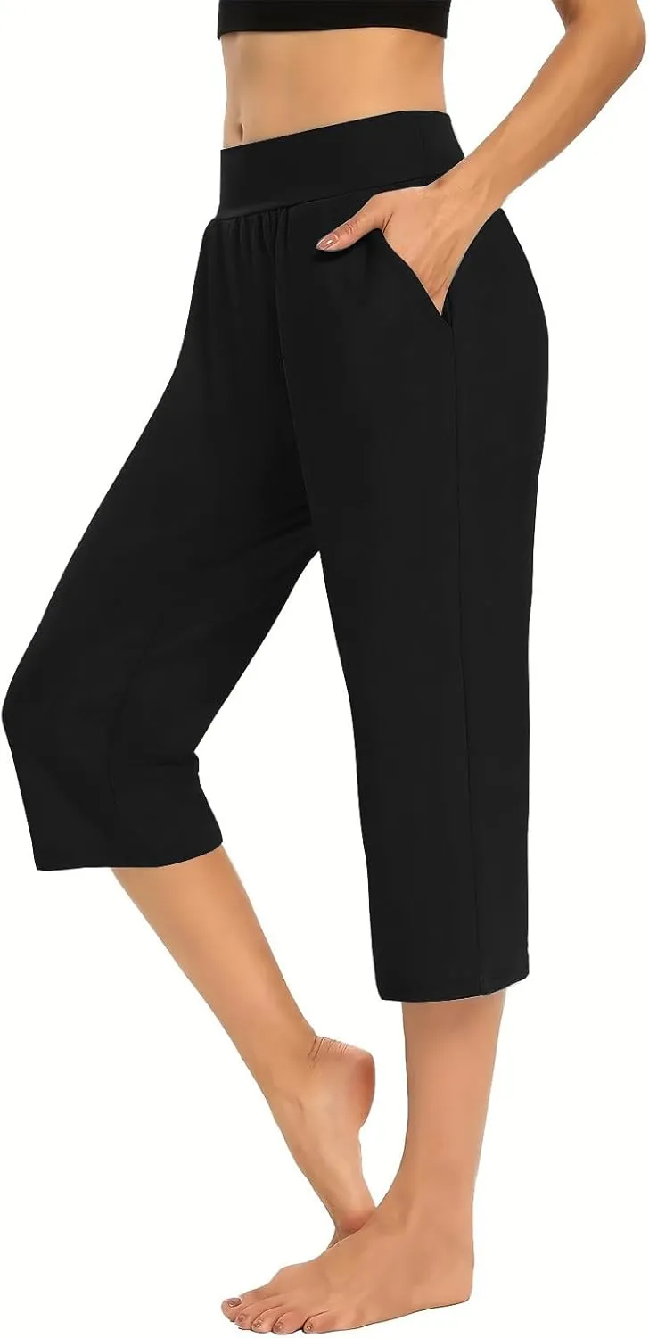 Womens Capris for Summer Elastic Waist Workout Sweatpants 2024 Casual Soft Comfy Yoga Jogger Capri Pants with Pockets