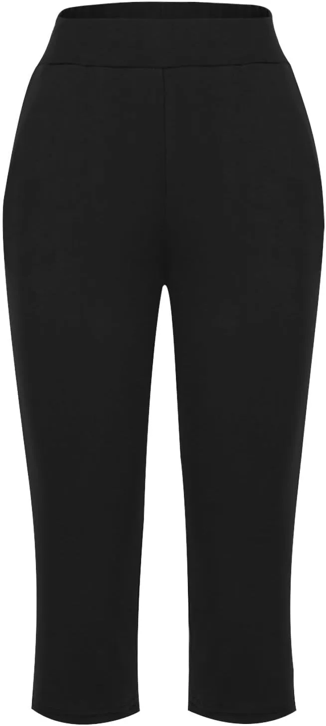 Womens Capris for Summer Elastic Waist Workout Sweatpants 2024 Casual Soft Comfy Yoga Jogger Capri Pants with Pockets