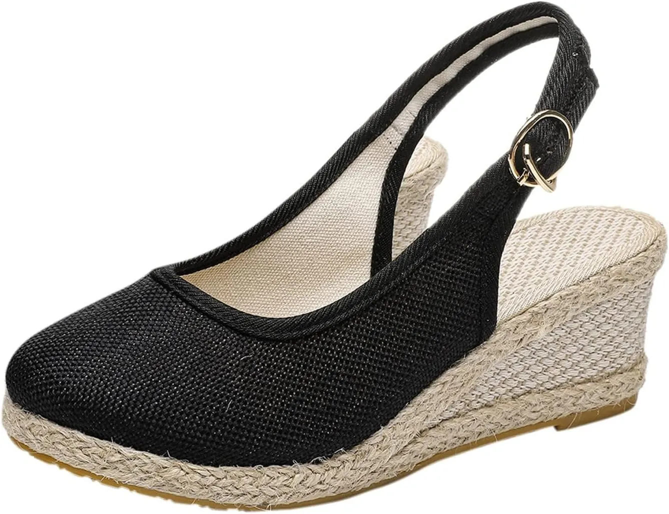 Womens Closed Toe Espadrille Wedge Heels Sandals, 2025 Retro Casual Ankle Strap Platform Wedges Summer Canvas Wide Width Sandal Pumps Low Chunky Rounded Elegant Working Espadrilles Shoes