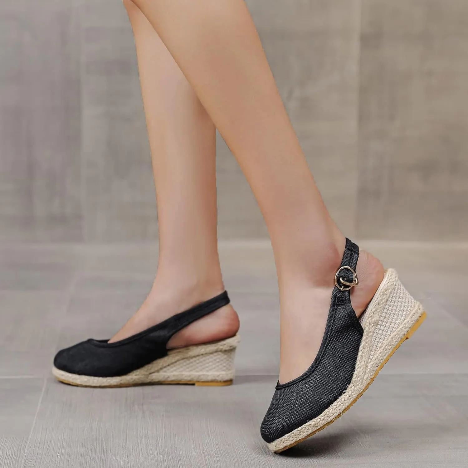 Womens Closed Toe Espadrille Wedge Heels Sandals, 2025 Retro Casual Ankle Strap Platform Wedges Summer Canvas Wide Width Sandal Pumps Low Chunky Rounded Elegant Working Espadrilles Shoes