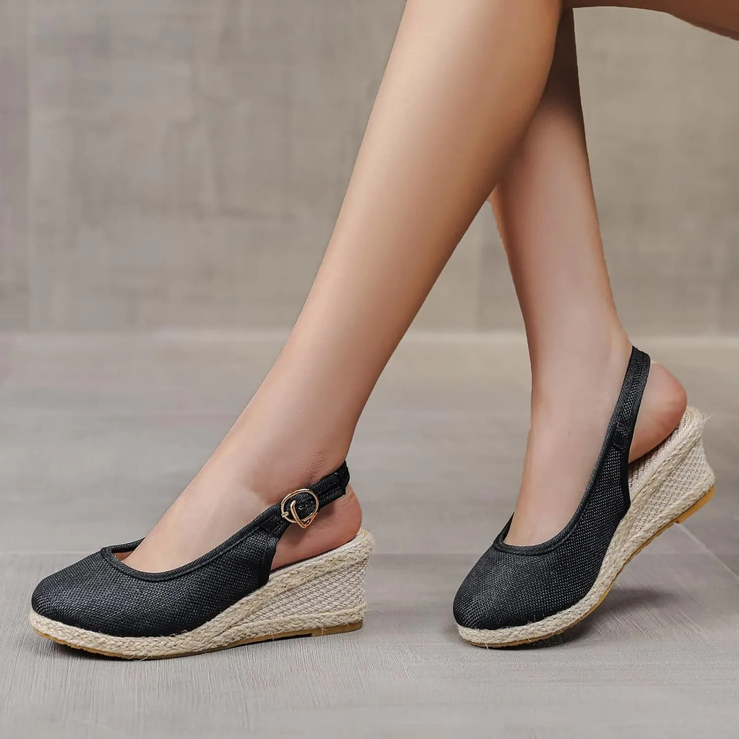 Womens Closed Toe Espadrille Wedge Heels Sandals, 2025 Retro Casual Ankle Strap Platform Wedges Summer Canvas Wide Width Sandal Pumps Low Chunky Rounded Elegant Working Espadrilles Shoes
