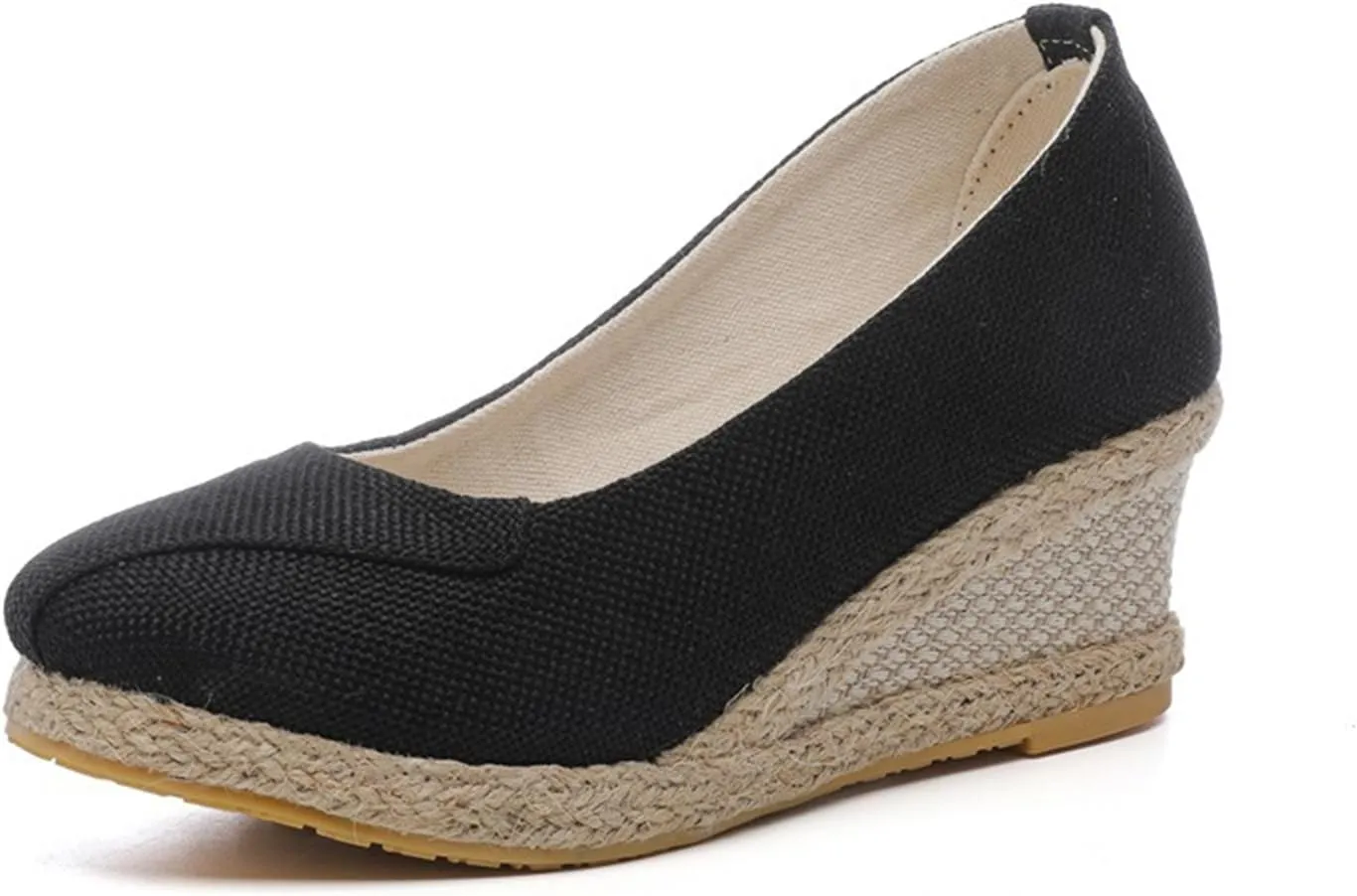 Women's Closed Toe Espadrilles Wedge Sandals Round Slip On Comfy Platform Pumps Shoes Solid Color Pointed Comfortable Espadrille Wedges Canvas Wide Width Sandal Dressy Casual Summer