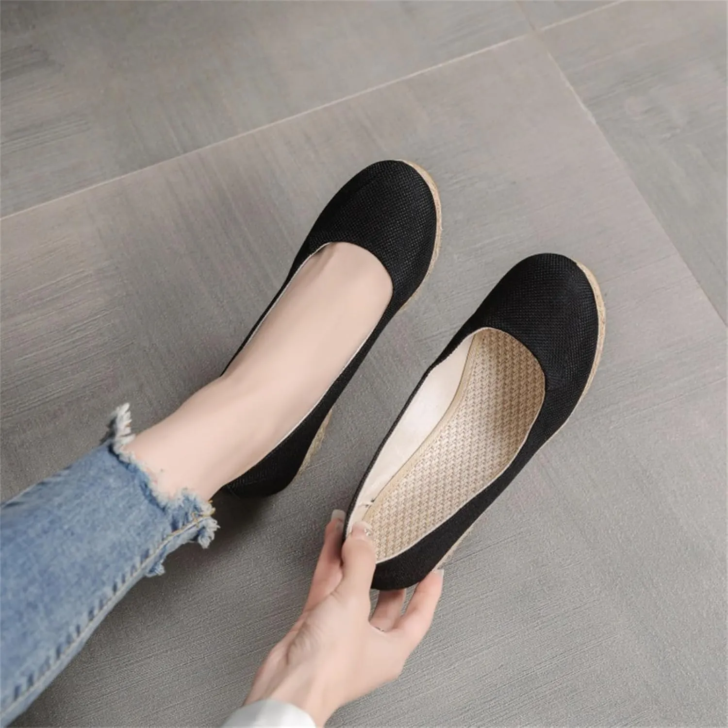 Women's Closed Toe Espadrilles Wedge Sandals Round Slip On Comfy Platform Pumps Shoes Solid Color Pointed Comfortable Espadrille Wedges Canvas Wide Width Sandal Dressy Casual Summer