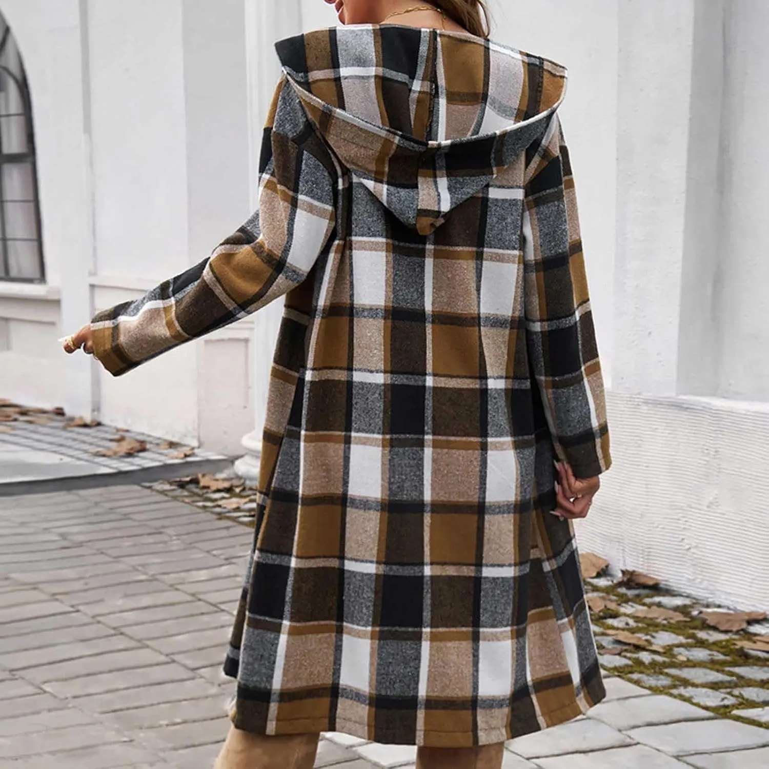 Women's Color Block Plaid Shirts Button Down Long Sleeve Pockets Blouse Tops Fashion Coat Winter Trench Coats for Womens Coat