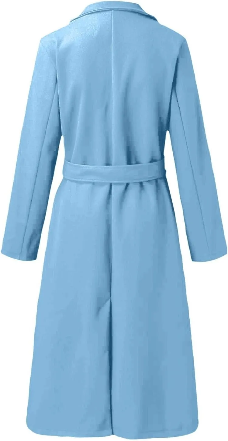 Women's Faux Wool Coat Blouse Thin Coat Trench Long Jacket Ladies Slim Long Belt Wool Hiking Winter Jackets