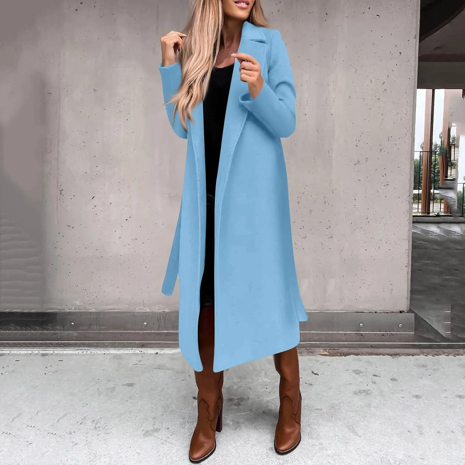 Women's Faux Wool Coat Blouse Thin Coat Trench Long Jacket Ladies Slim Long Belt Wool Hiking Winter Jackets