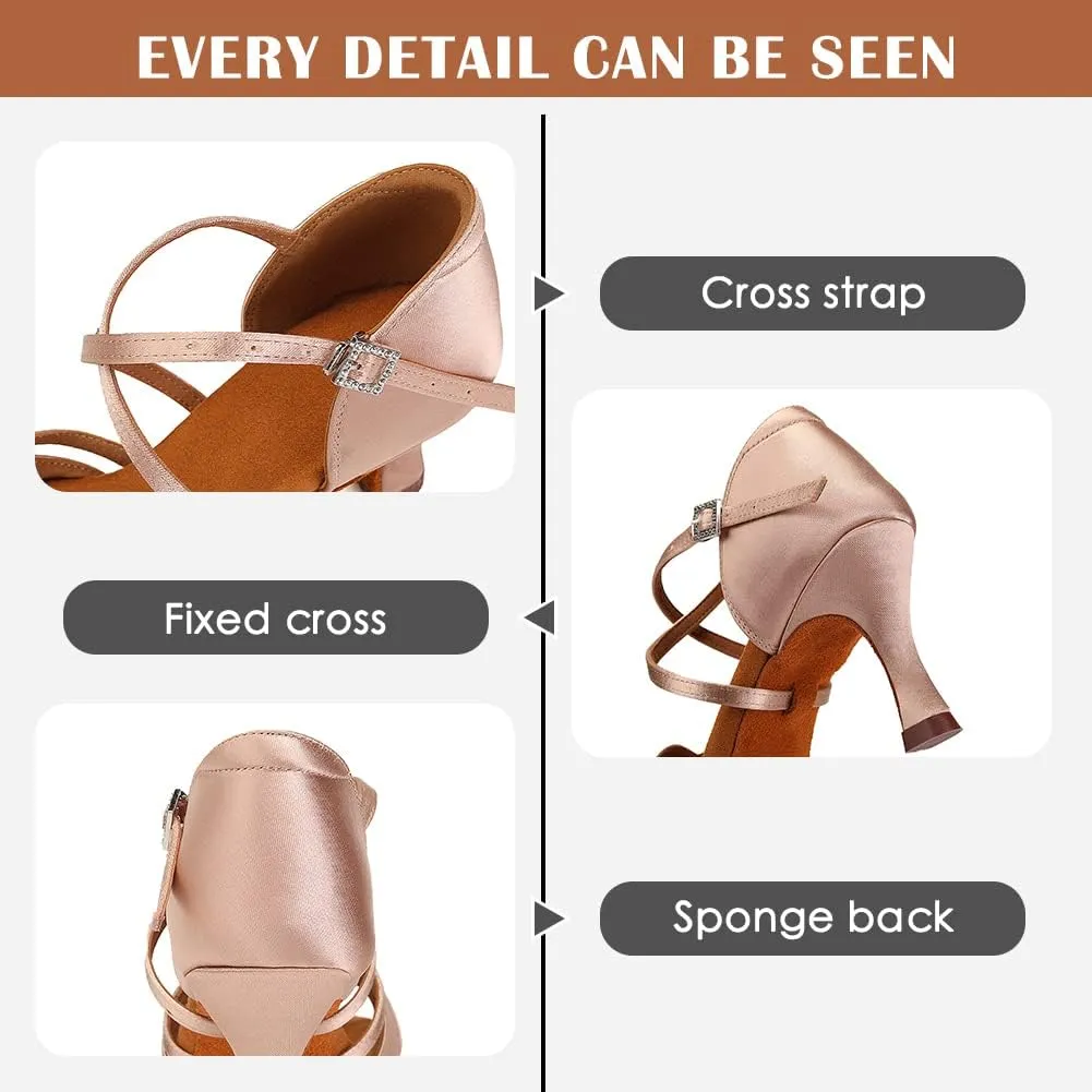 Women's Latin Dance Shoes Silk Satin Open Toe Professional Ballroom Tango Salsa Dance Practice Performance Dance Heels