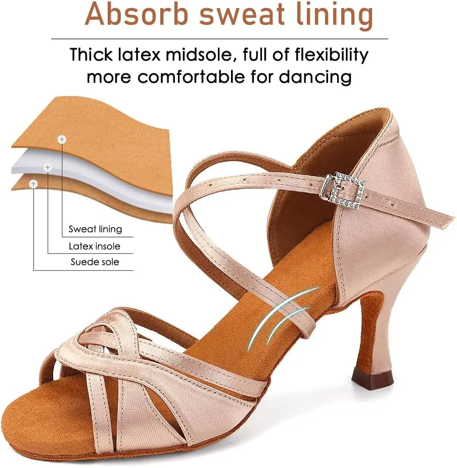 Women's Latin Dance Shoes Silk Satin Open Toe Professional Ballroom Tango Salsa Dance Practice Performance Dance Heels