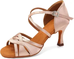 Women's Latin Dance Shoes Silk Satin Open Toe Professional Ballroom Tango Salsa Dance Practice Performance Dance Heels