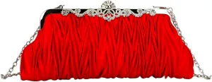 Women's Pleated Satin Evening Bags Rhinestone Clutch Purse Floral Tote Bag Chain Crossbody Shoulder Handbags