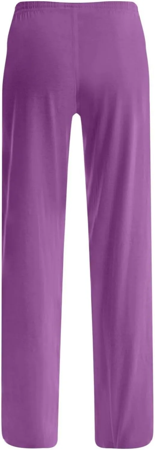 Womens Straight Leg Pants Fashion Drawstring Elastic Waist Lounge Pant Comfortable Solid Casual Trousers with Pockets