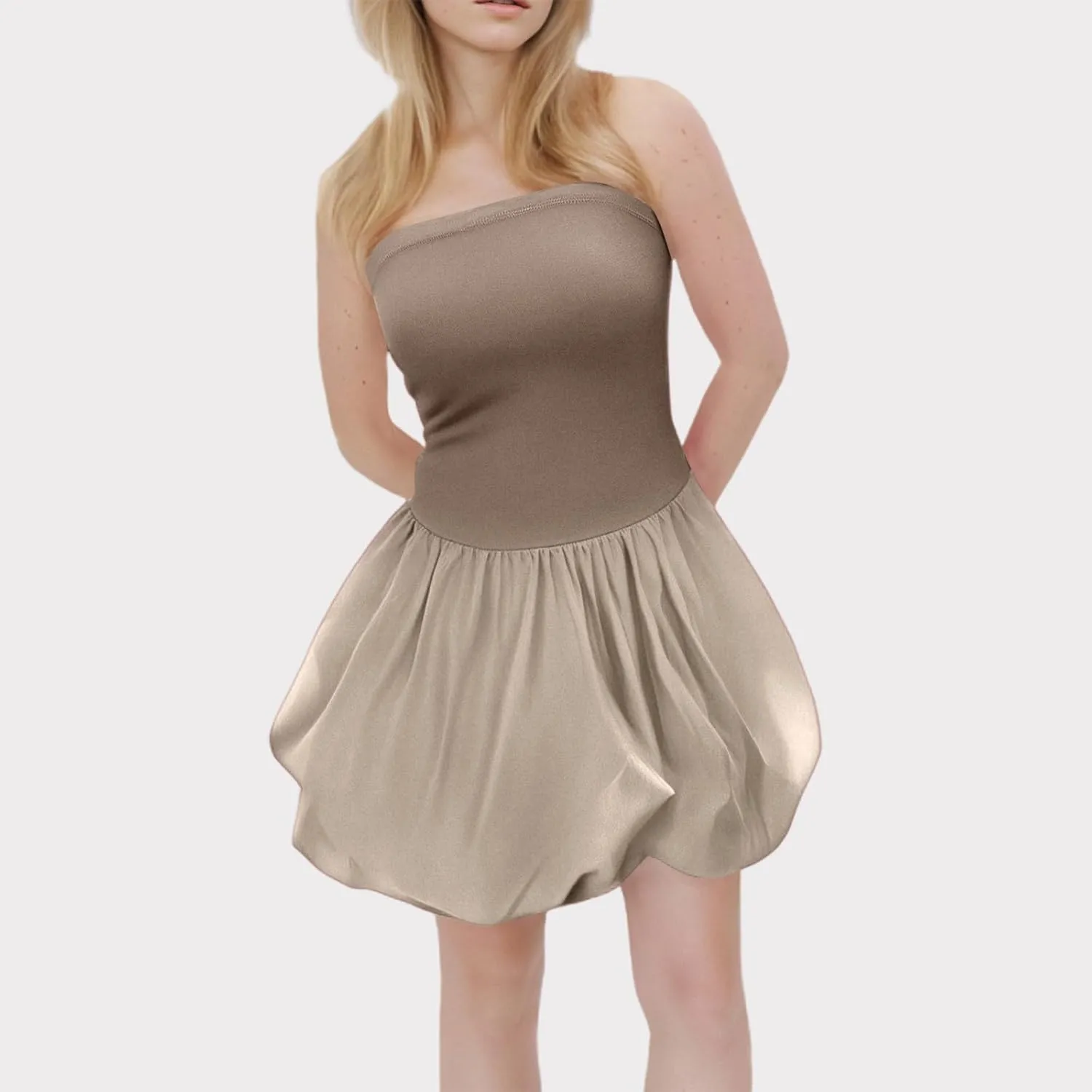 Women's Strapless Mini Party Dress 2025 Summer Casual Tube Top Ruffle A Line Short Patchwork Sundresses Clubwear