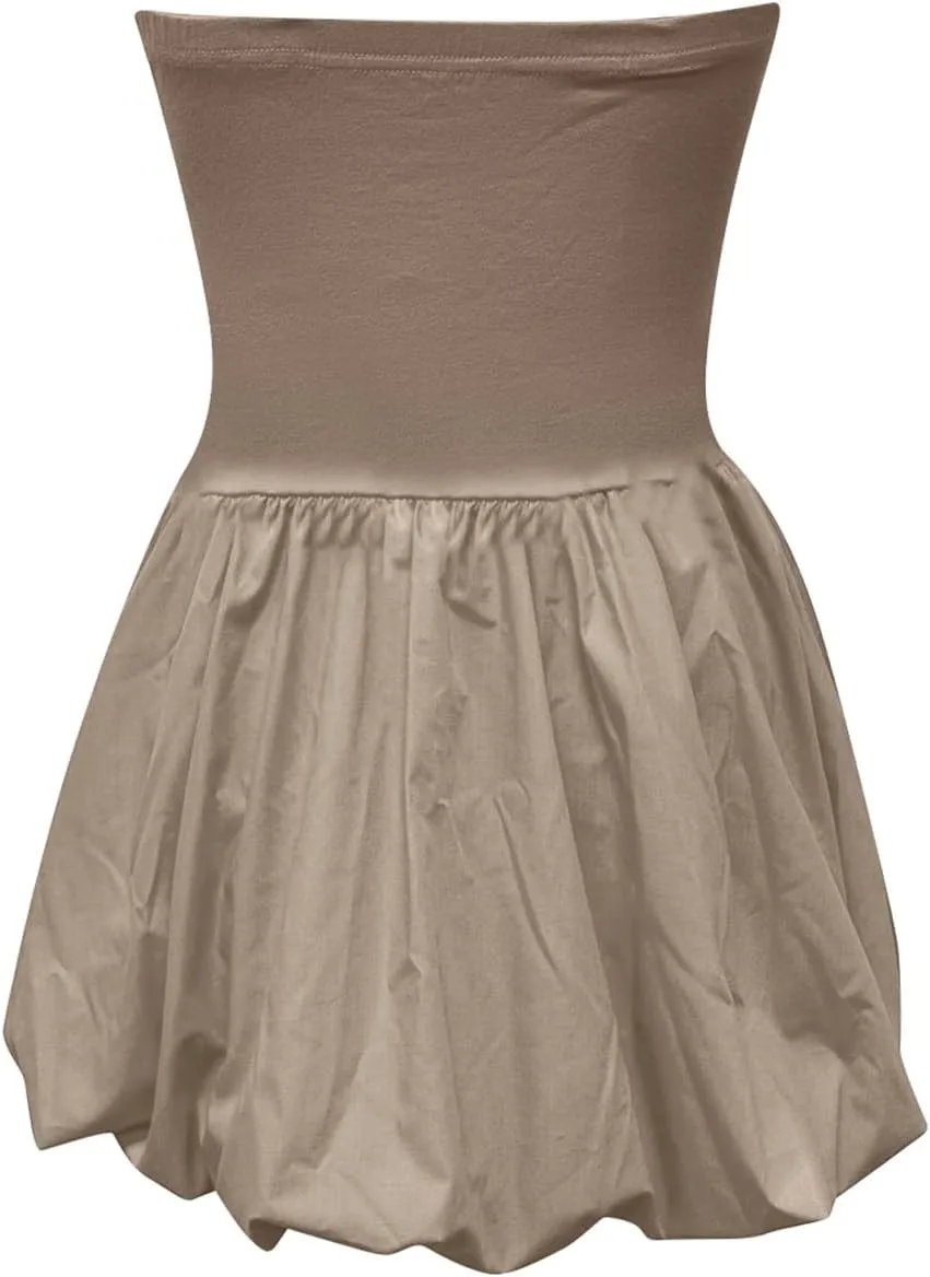 Women's Strapless Mini Party Dress 2025 Summer Casual Tube Top Ruffle A Line Short Patchwork Sundresses Clubwear