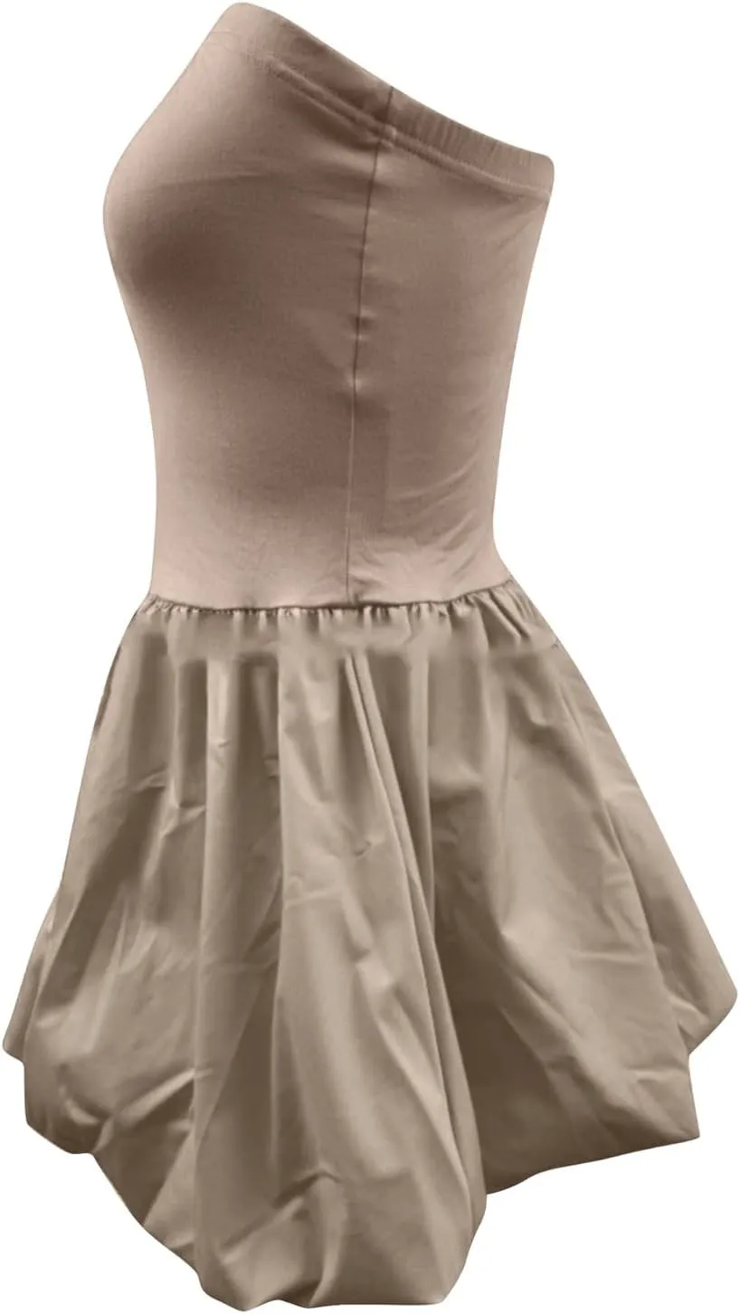 Women's Strapless Mini Party Dress 2025 Summer Casual Tube Top Ruffle A Line Short Patchwork Sundresses Clubwear