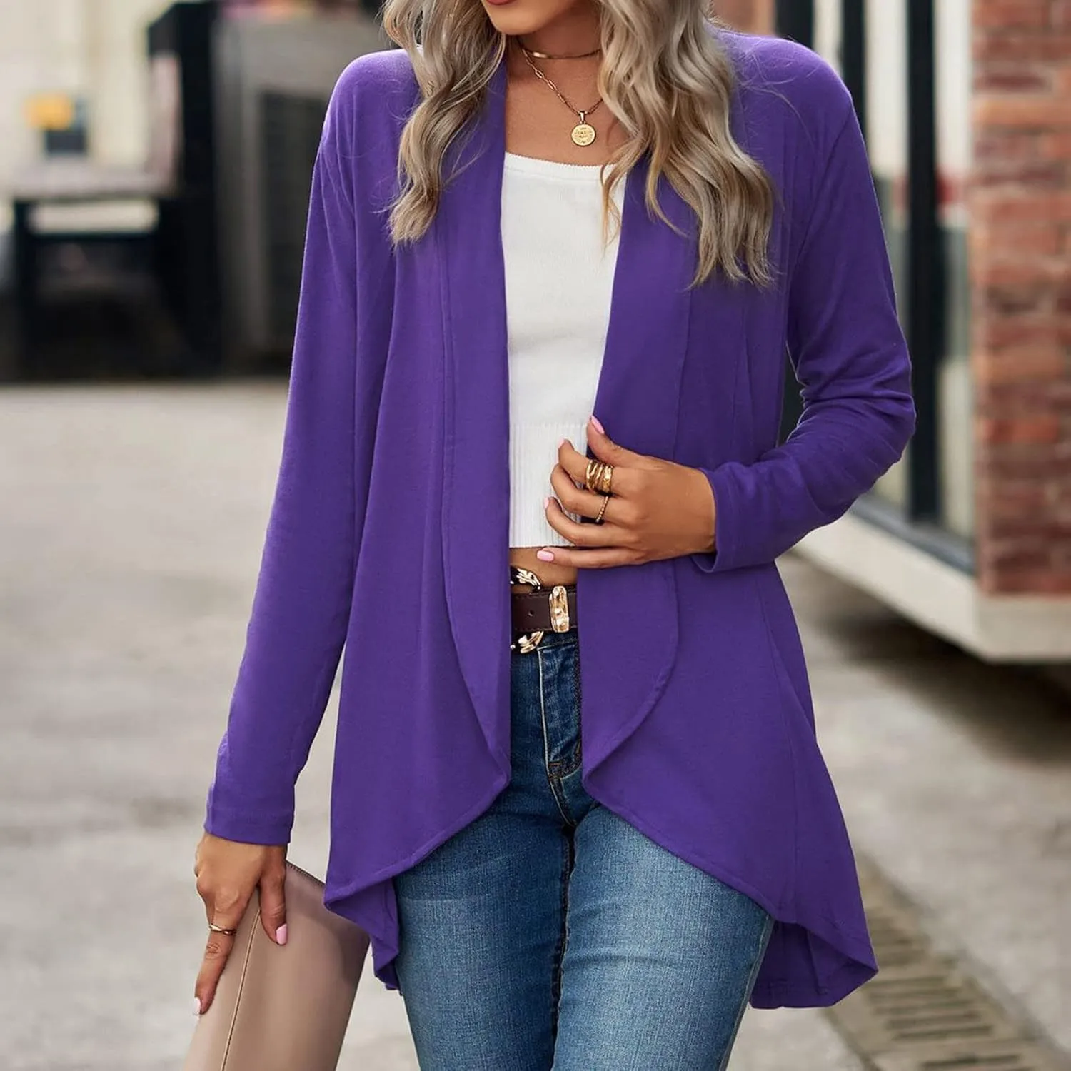 Womens Stripped Cardigan Womens Open Front Cardigan Long Sleeve Knit Sweater Outwear Stylish Loose Sweaters with