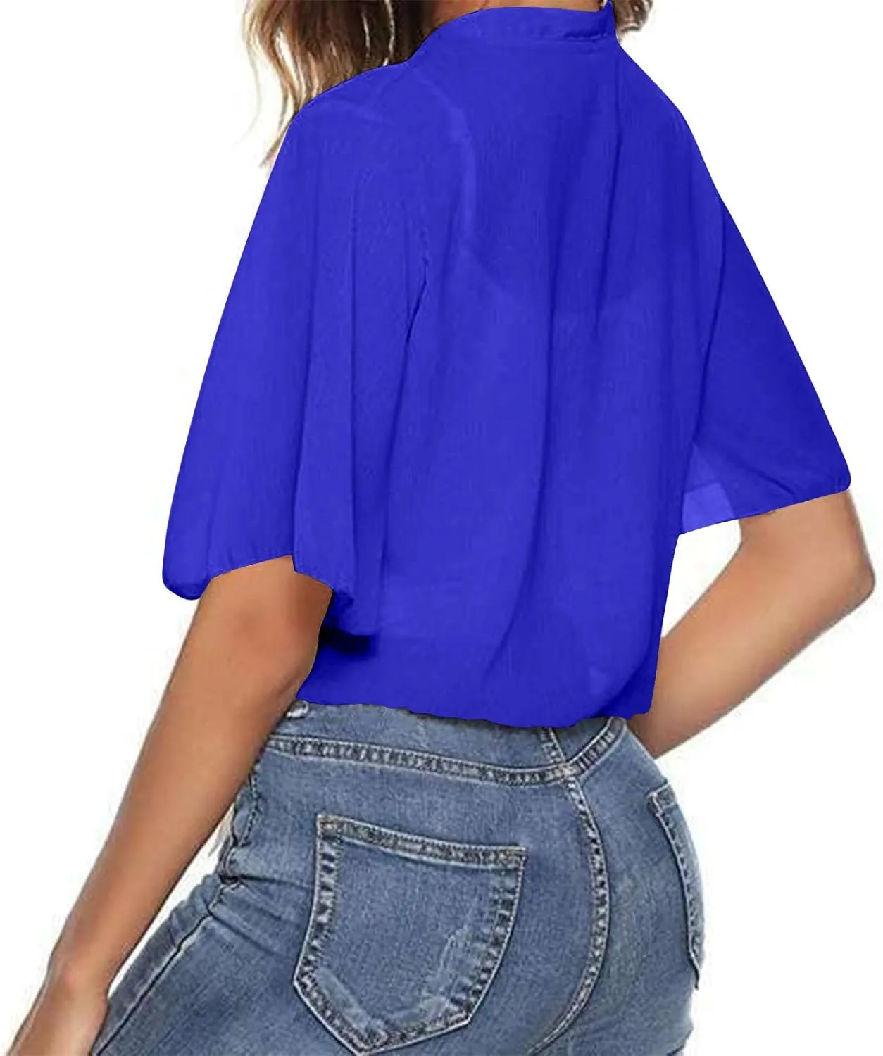 Womens Summer Lightweight Sheer Shrug Tie Front Short Puff Sleeve Cropped Bolero Cardigan Cover Up Shawls Dressy